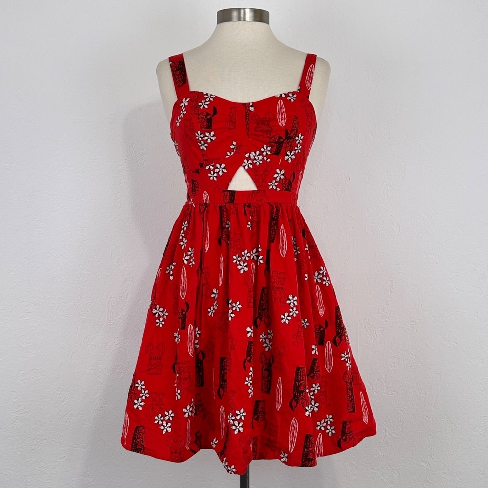Her Universe Disney Bound Lilo & Stitch Retro Cut-Out Dress Small Red Hawaiian